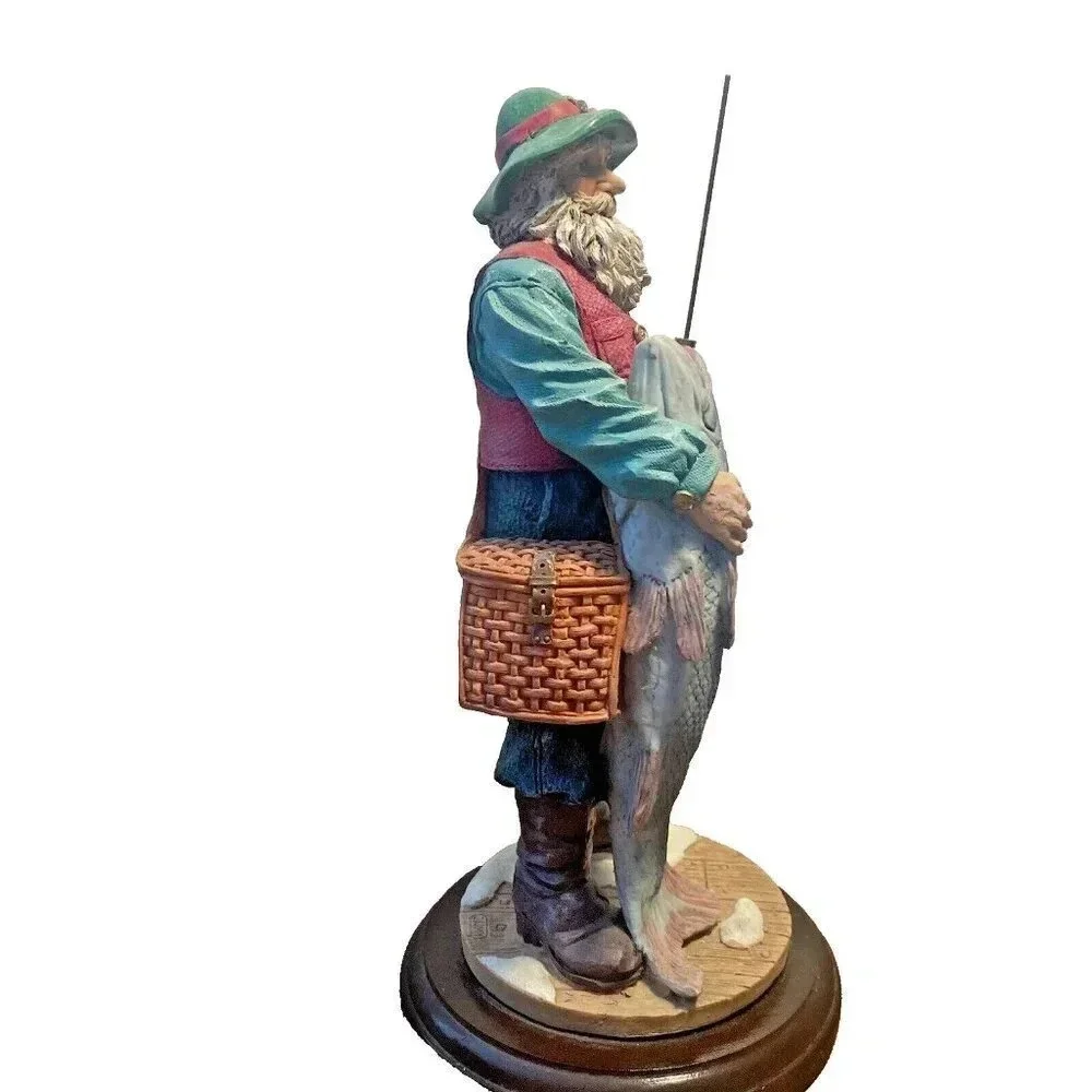 Vintage 1990's Fly Fishing Santa Jaimy 10in Resin Figurine with Big Catch - Picture 7 of 16